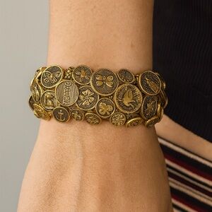 Vintage Antique Brass Antique Gold Button Stretch Bracelet